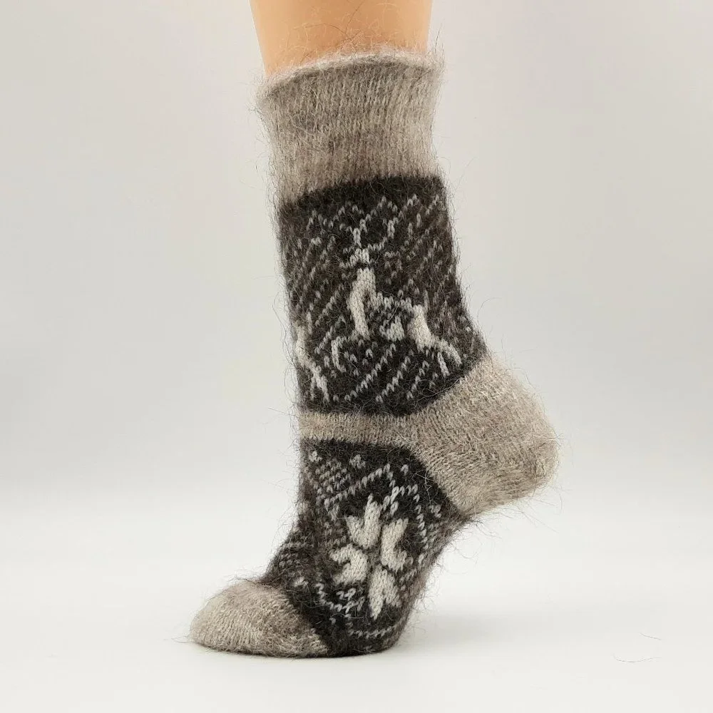 Hand knit womens goat down organic angora warm thick winter socks size 9-11